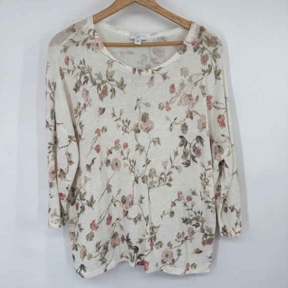 J. Jill Womens Floral Print Sweater 3/4 Sleeve Linen Blend Size Large lagenlook - Picture 5 of 12
